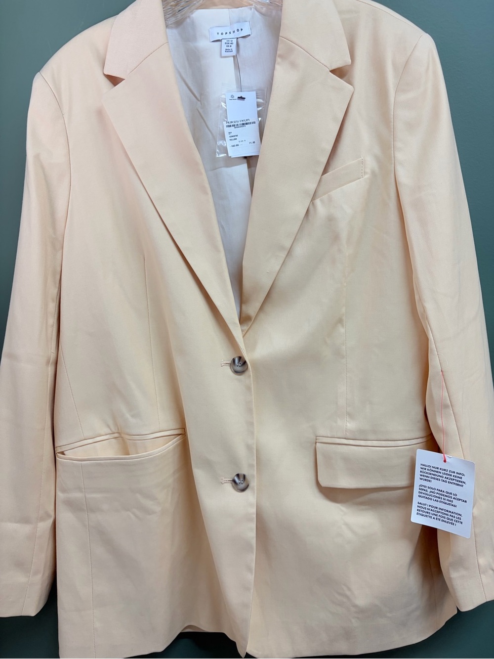 Topshop Pale yellow Single-Breasted Blazer